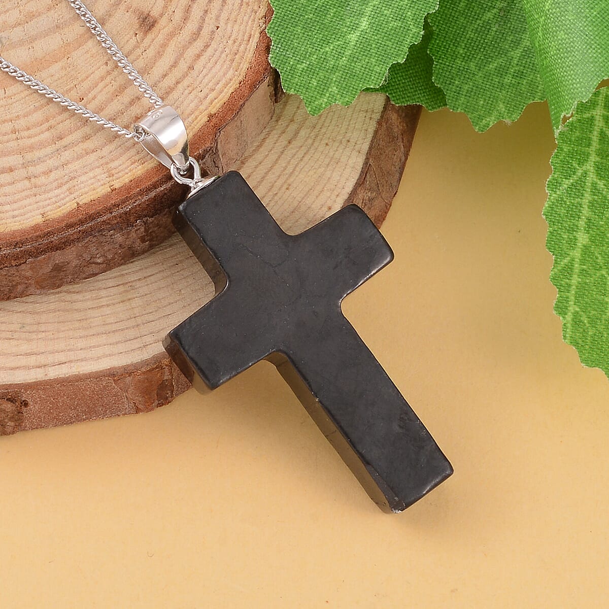 Shungite Cross Pendant Necklace 18 Inches in Rhodium Over Sterling Silver 17.50 ctw image number 1