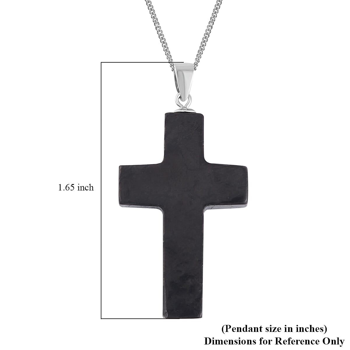 Shungite Cross Pendant Necklace 18 Inches in Rhodium Over Sterling Silver 17.50 ctw