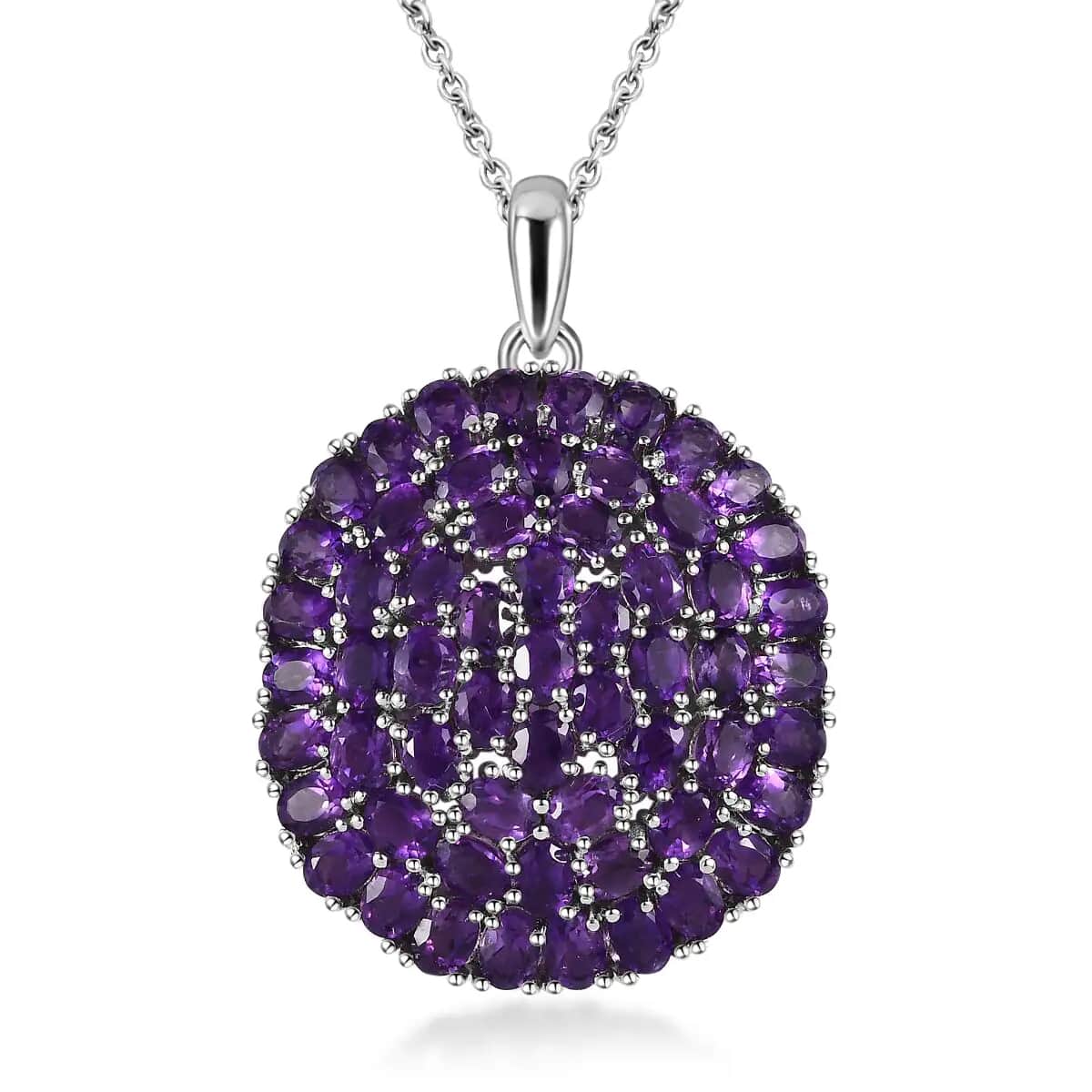 Karis Amethyst Cluster Pendant Necklace, Platinum Bond and Stainless Steel Necklace, Amethyst Pendant Necklace, 20 Inch Necklace 9.60 ctw, Tarnish-Free, Waterproof, Sweat Proof Jewelry image number 0