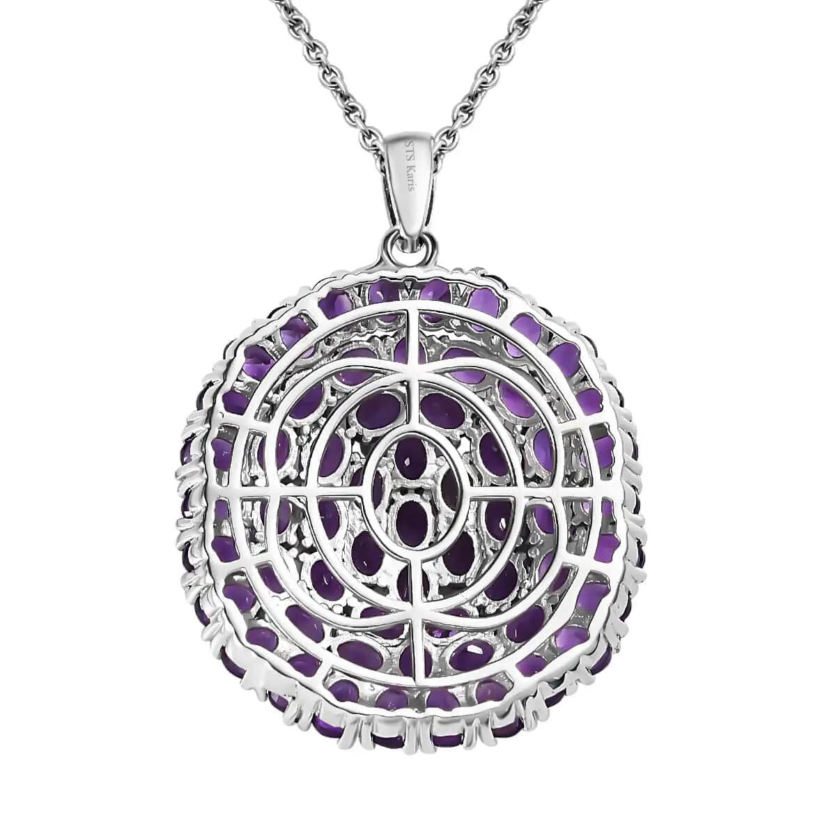 Karis Amethyst Cluster Pendant Necklace, Platinum Bond and Stainless Steel Necklace, Amethyst Pendant Necklace, 20 Inch Necklace 9.60 ctw, Tarnish-Free, Waterproof, Sweat Proof Jewelry image number 4