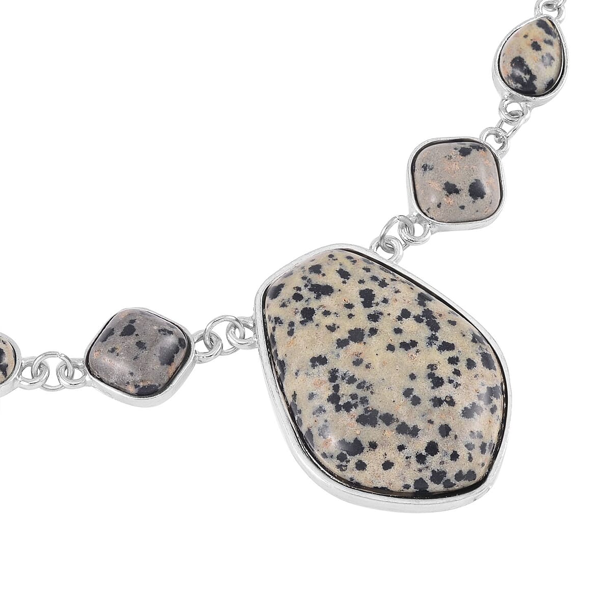 Dalmatian Jasper Drop Earrings and Beaded Necklace 18-20 Inches in Silvertone 298.00 ctw image number 3