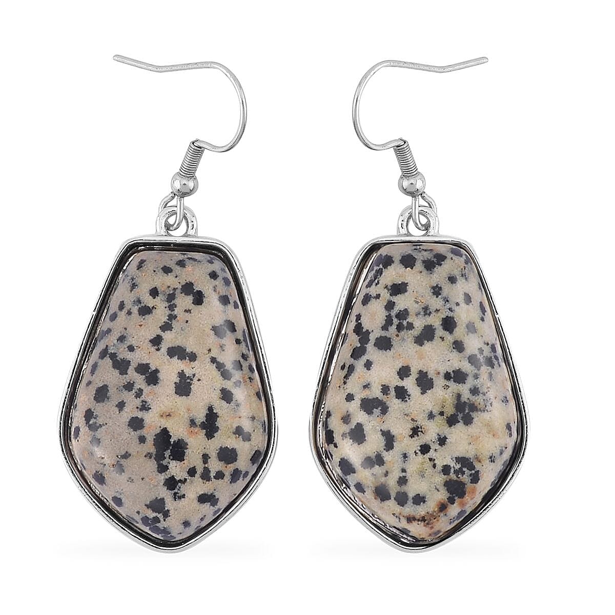 Dalmatian Jasper Drop Earrings and Beaded Necklace 18-20 Inches in Silvertone 298.00 ctw image number 5