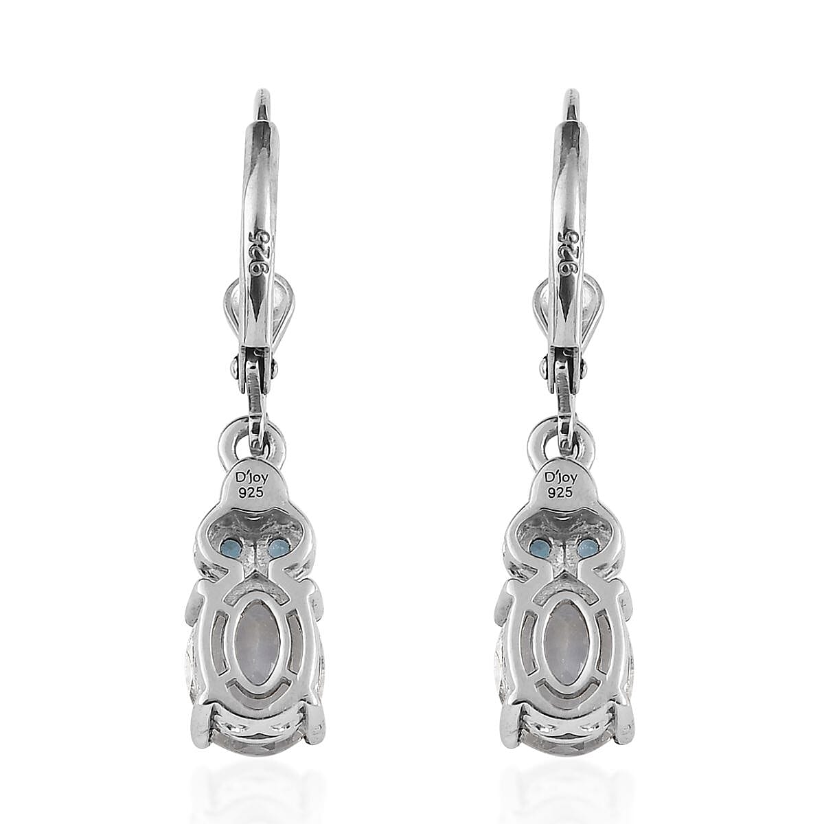 Premium Rainbow Moonstone and London Blue Topaz Lever Back Earrings, Ring (Size 6.0) and Pendant Necklace 20 Inches in Platinum Over Sterling Silver 6.85 ctw