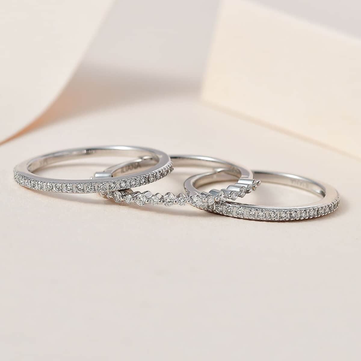 Iliana 18K White Gold Diamond Stackable Set of 3 Band Ring (Size 6.0) (4.90 g) 0.50 ctw image number 1