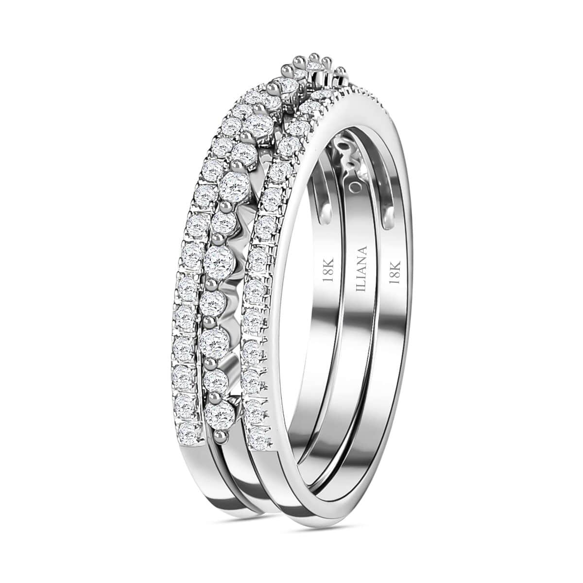 Iliana 18K White Gold Diamond Stackable Set of 3 Band Ring (Size 6.0) (4.90 g) 0.50 ctw image number 3