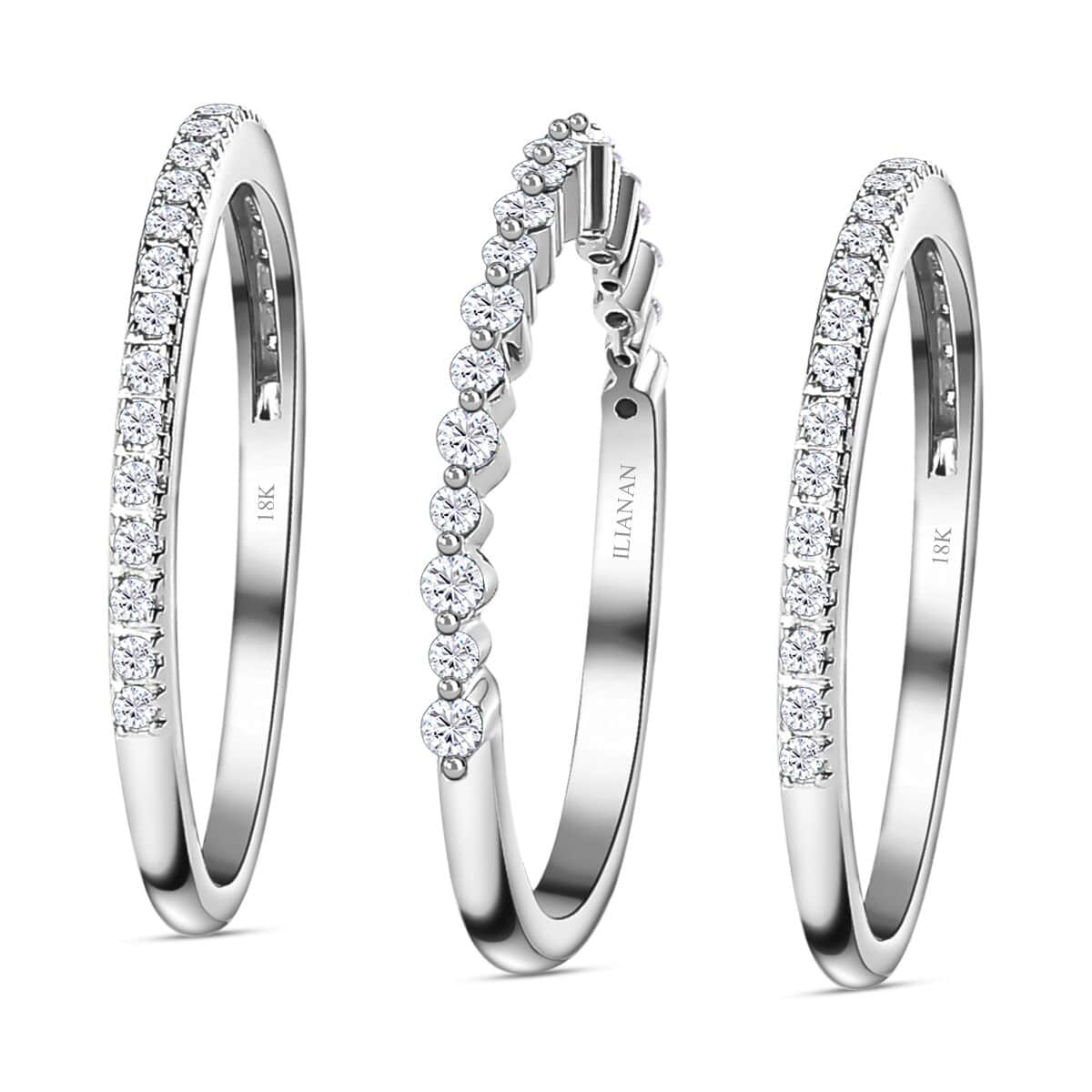 Iliana 18K White Gold Diamond Stackable Set of 3 Band Ring (Size 6.0) (4.90 g) 0.50 ctw image number 4