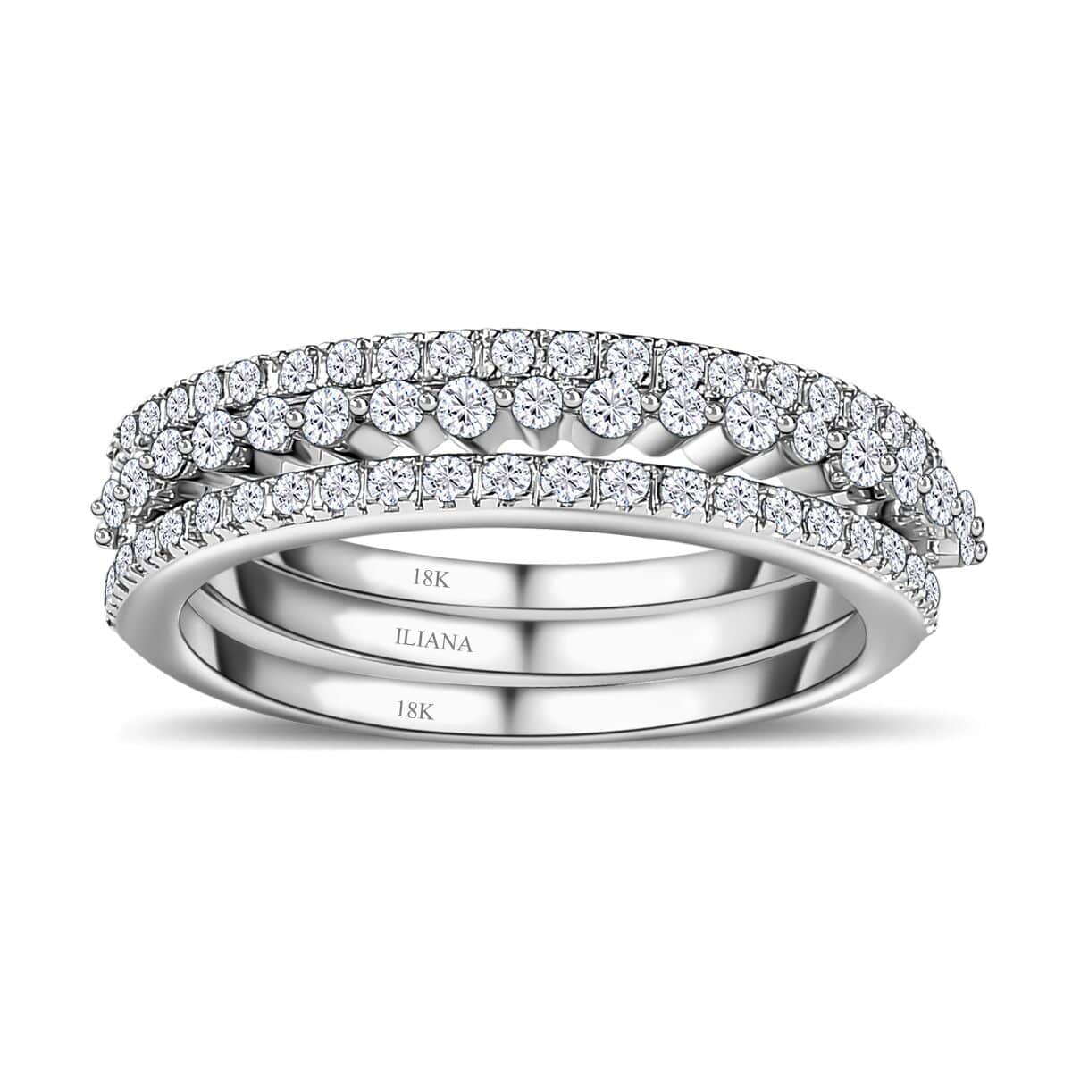 Iliana 18K White Gold Diamond Stackable Set of 3 Band Ring (Size 7.0) 4.90 Grams 0.50 ctw image number 0