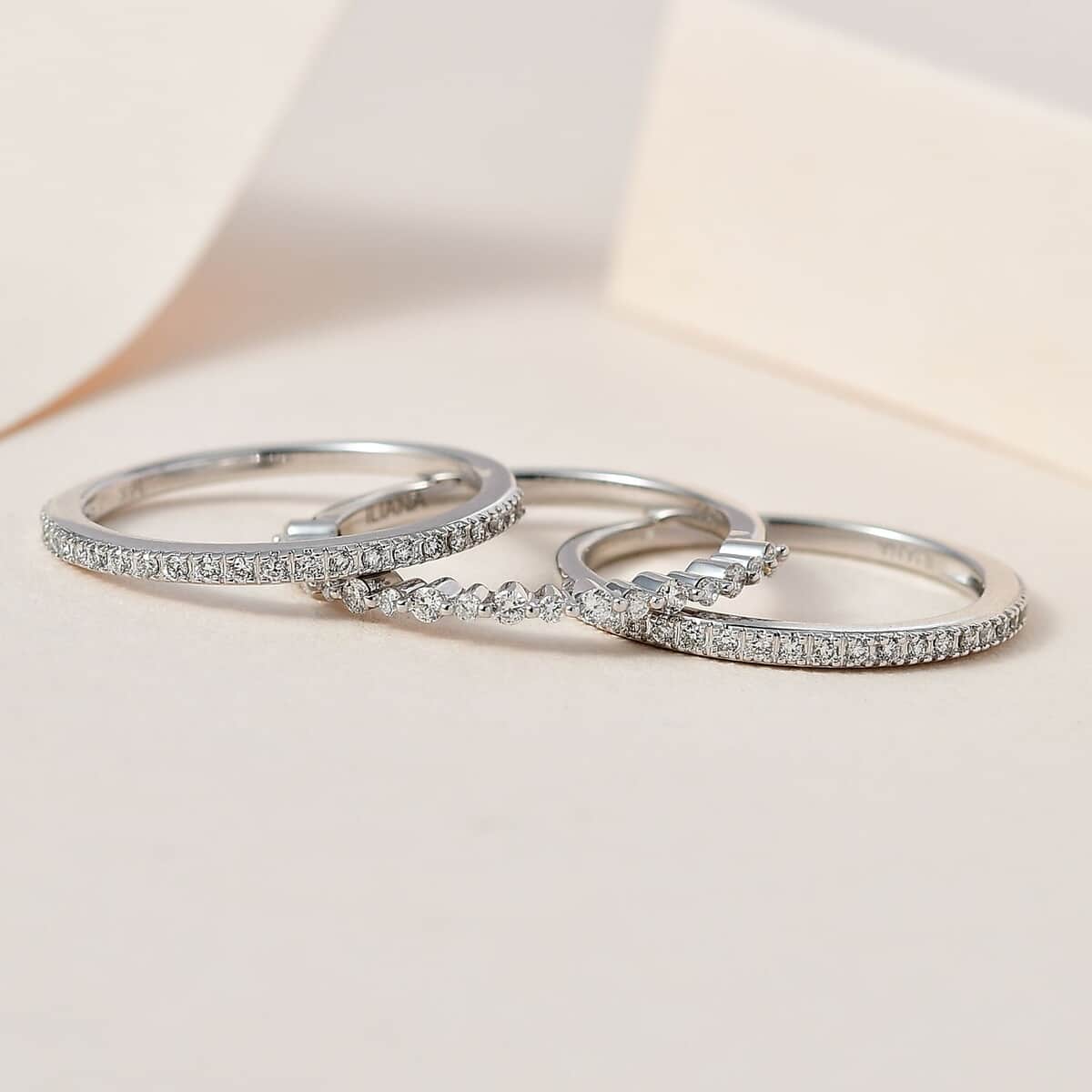 Iliana 18K White Gold Diamond Stackable Set of 3 Band Ring (Size 7.0) 4.90 Grams 0.50 ctw image number 1