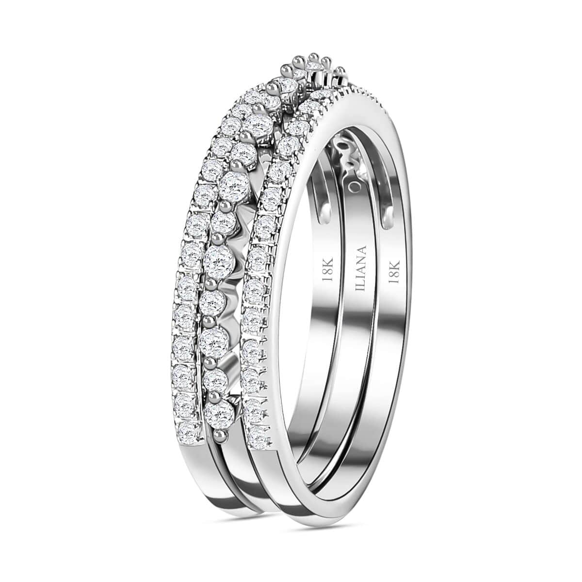 Iliana 18K White Gold Diamond Stackable Set of 3 Band Ring (Size 7.0) 4.90 Grams 0.50 ctw image number 3