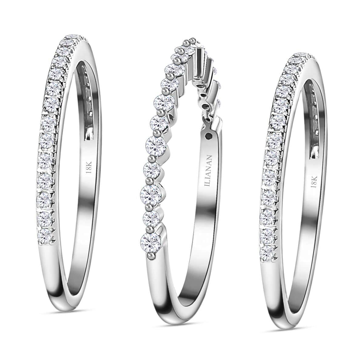 Iliana 18K White Gold Diamond Stackable Set of 3 Band Ring (Size 7.0) 4.90 Grams 0.50 ctw image number 4