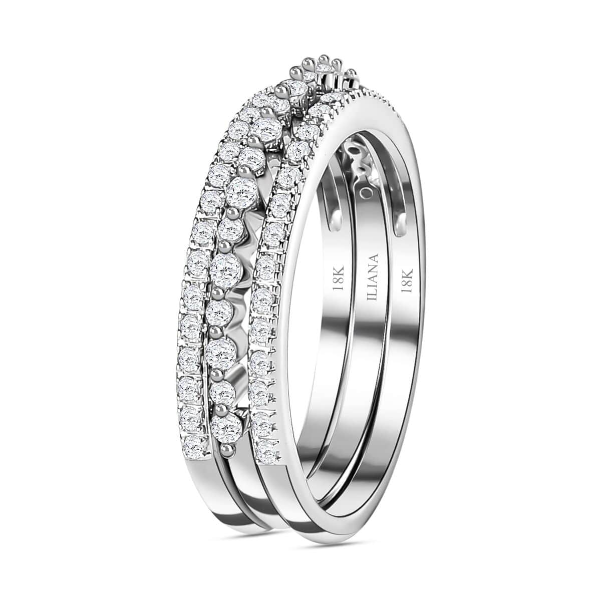 Iliana 18K White Gold Diamond Stackable Set of 3 Band Ring (Size 8.0) 4.90 Grams 0.50 ctw image number 3