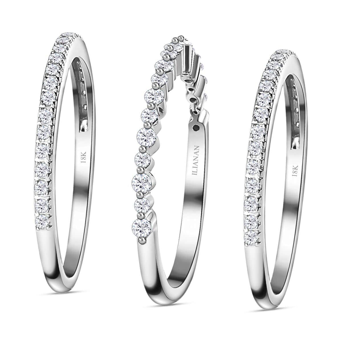 Iliana 18K White Gold Diamond Stackable Set of 3 Band Ring (Size 8.0) 4.90 Grams 0.50 ctw image number 4