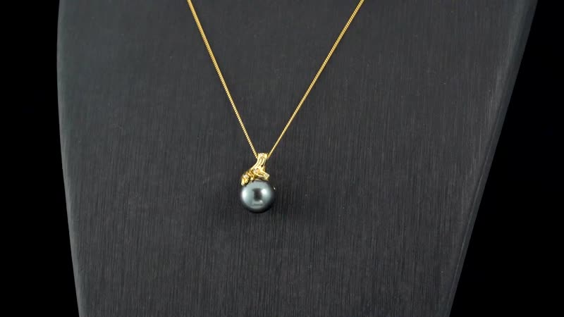 Tahitian Cultured Pearl 12-13mm and Moissanite Pendant Necklace 18 Inches in Vermeil Yellow Gold Over Sterling Silver