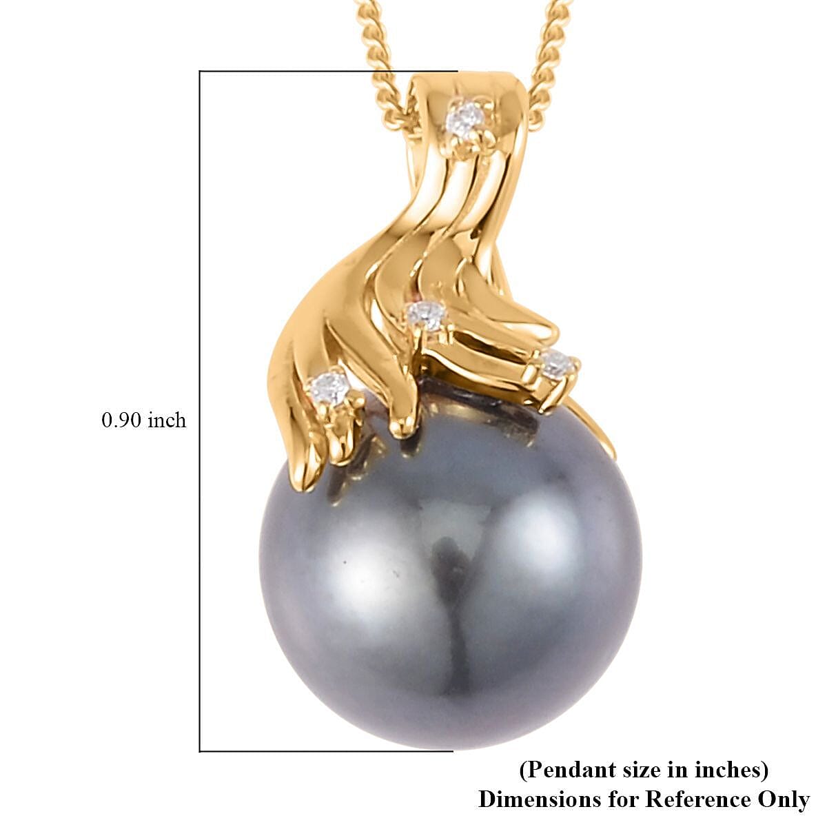 Tahitian Cultured Pearl 12-13mm and Moissanite Pendant Necklace 18 Inches in Vermeil Yellow Gold Over Sterling Silver