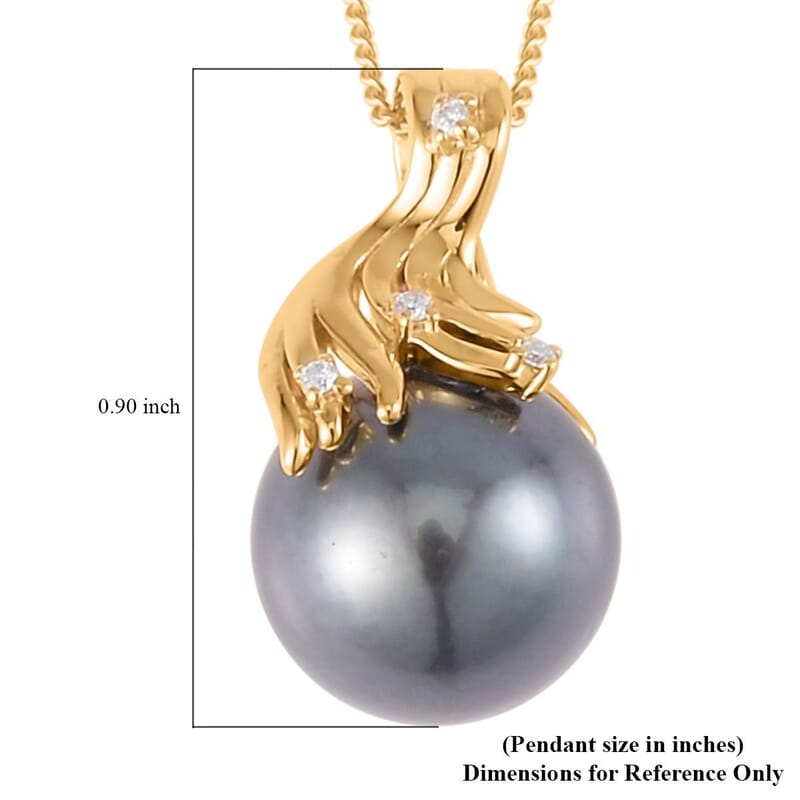 Tahitian Cultured Pearl 12-13mm and Moissanite Pendant Necklace 18 Inches in Vermeil Yellow Gold Over Sterling Silver