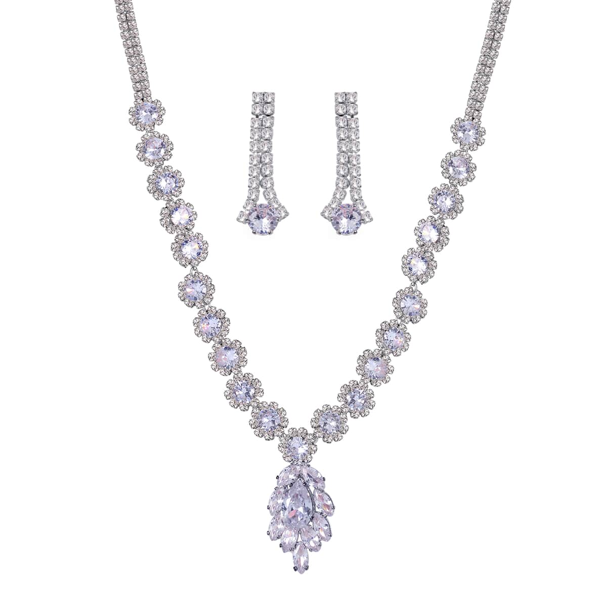 Austrian Crystal Necklace 20-22 Inches and Earrings in Silvertone image number 0