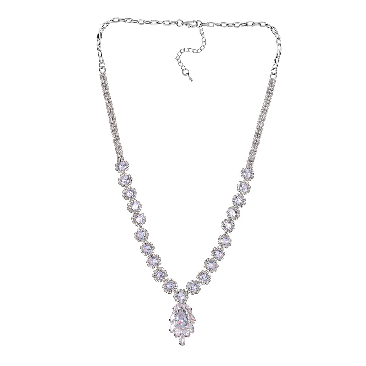 Austrian Crystal Necklace 20-22 Inches and Earrings in Silvertone image number 2