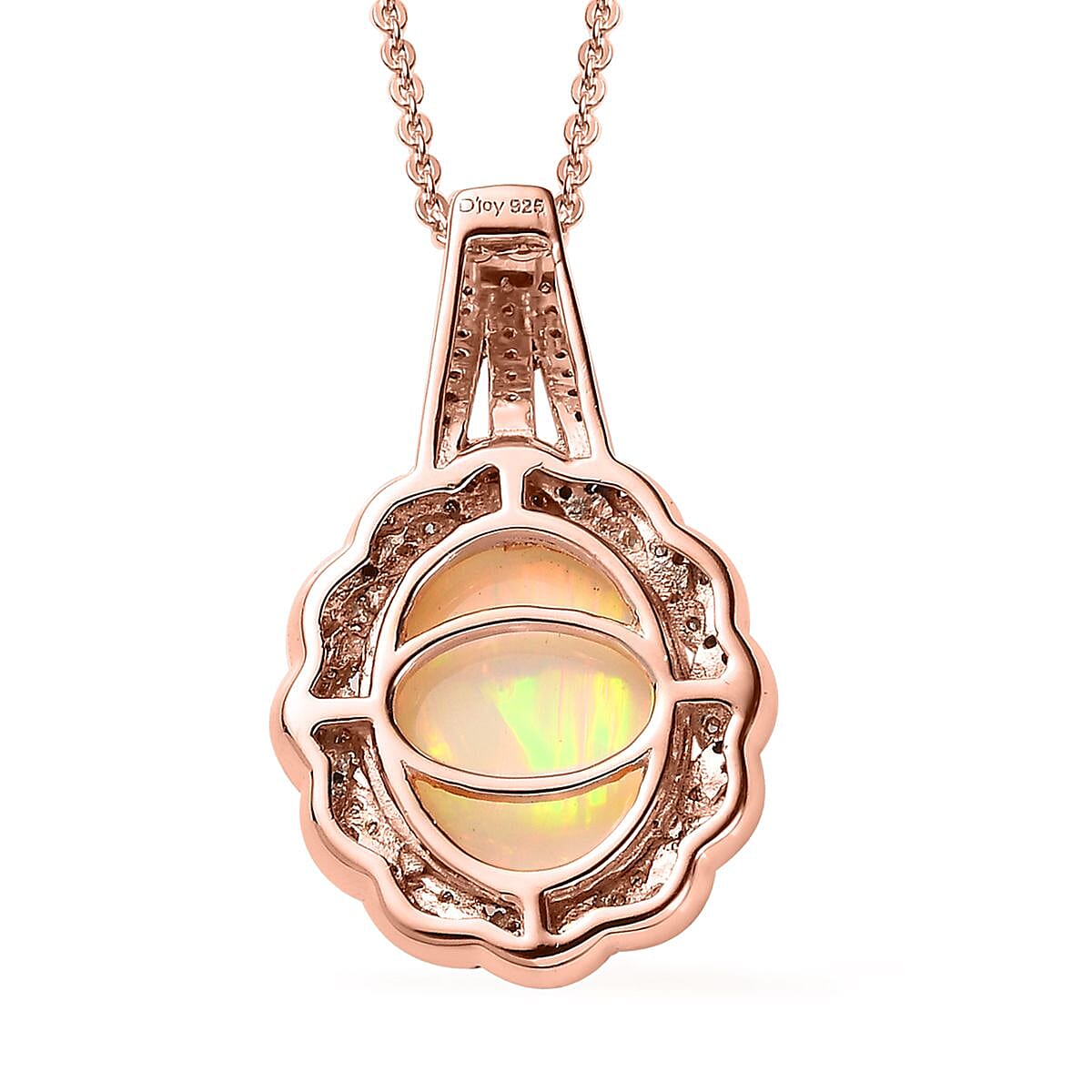 Premium Ethiopian Welo Opal, White and Champagne Zircon Pendant Necklace 20 Inches in Vermeil Rose Gold Over Sterling Silver 3.30 ctw image number 4