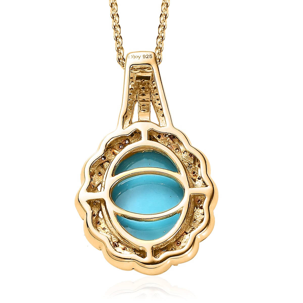 Premium Sleeping Beauty Turquoise, White and Champagne Zircon Pendant Necklace 20 Inches in Vermeil Yellow Gold Over Sterling Silver 4.60 ctw