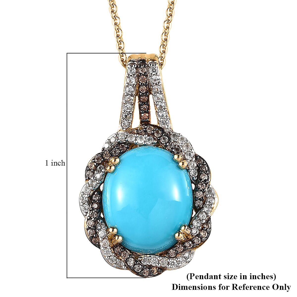 Premium Sleeping Beauty Turquoise, White and Champagne Zircon Pendant Necklace 20 Inches in Vermeil Yellow Gold Over Sterling Silver 4.60 ctw