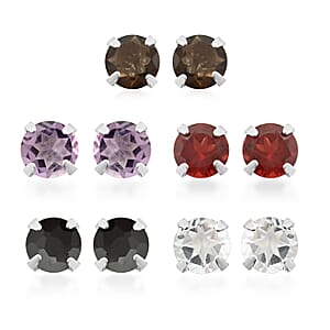 Set of 5 Smoky Quartz, Black Spinel, Rhodolite Garnet, White Topaz, and Pink Amethyst Earrings in Sterling Silver 4.80 ctw