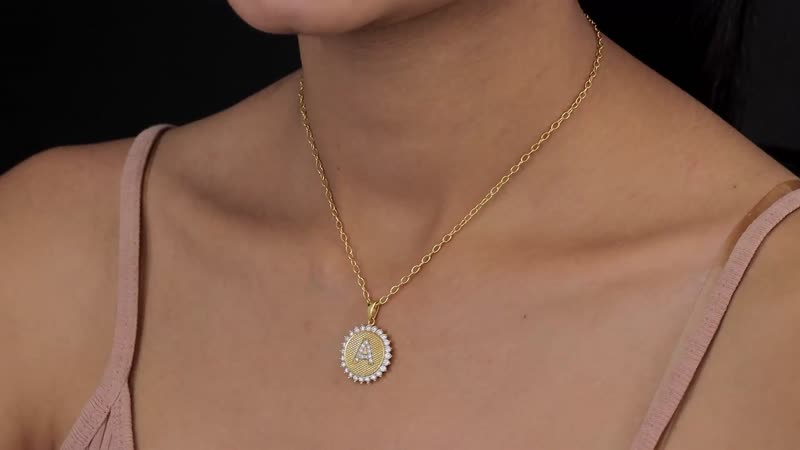 Moissanite Initial A Sun Medallion Coin Pendant with Cable Chain 20 Inches in Vermeil Yellow Gold Over Sterling Silver 1.40 ctw