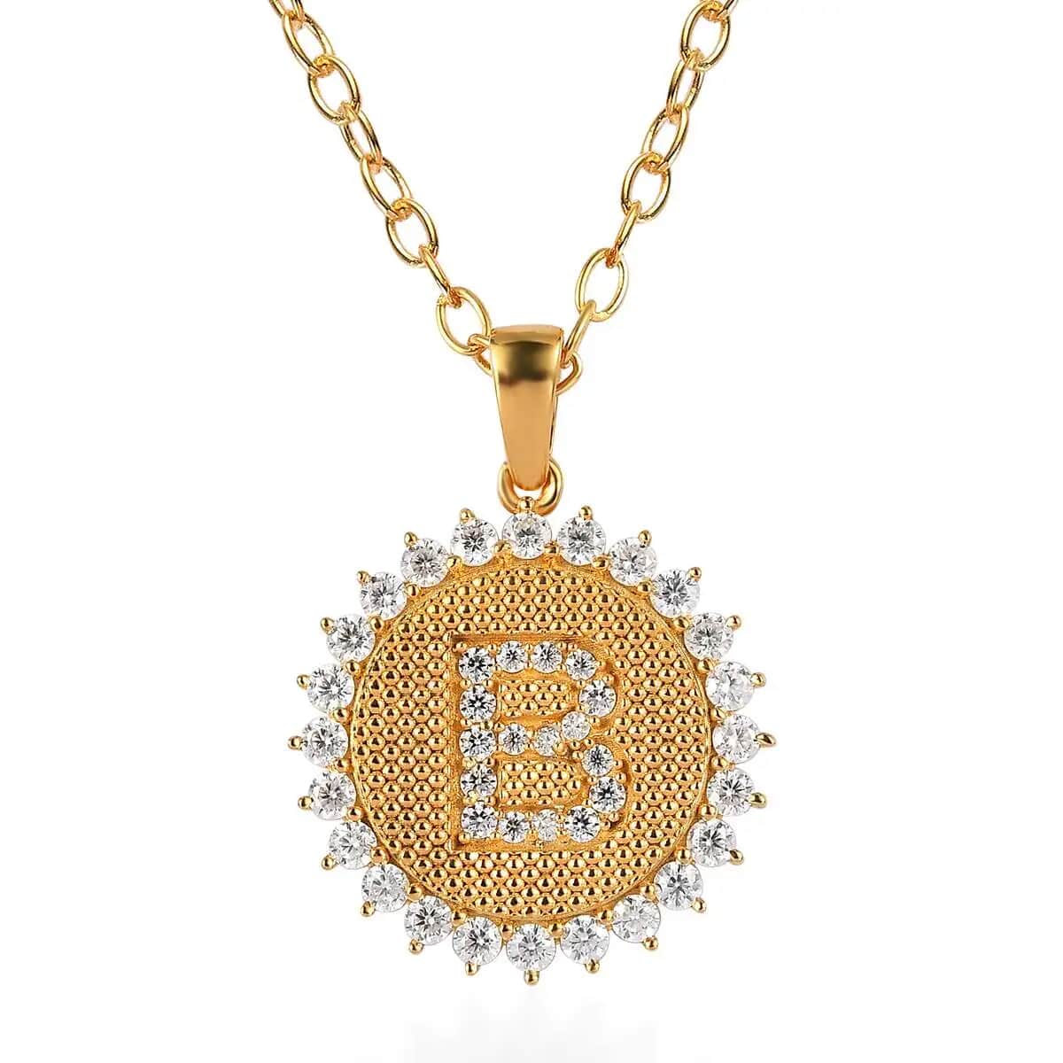 Moissanite Initial B Sun Medallion Coin Pendant with Cable Chain 20 Inches in Vermeil Yellow Gold Over Sterling Silver 1.40 ctw image number 0