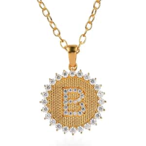Moissanite Initial B Sun Medallion Coin Pendant with Cable Chain 20 Inches in Vermeil Yellow Gold Over Sterling Silver 1.40 ctw