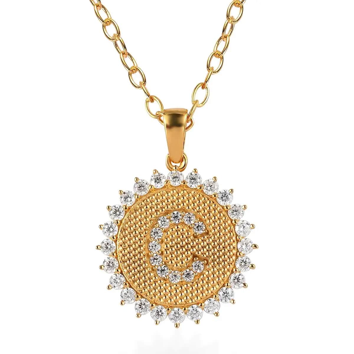 Moissanite Initial C Sun Medallion Coin Pendant with Cable Chain 20 Inches in Vermeil Yellow Gold Over Sterling Silver 1.40 ctw image number 0