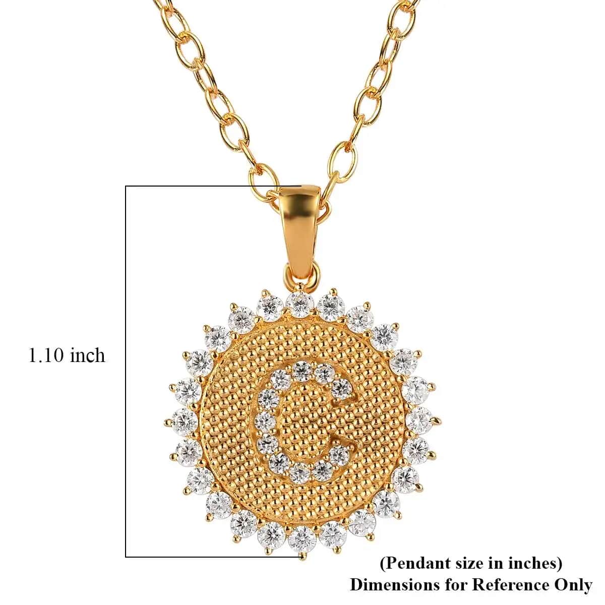 Moissanite Initial C Sun Medallion Coin Pendant with Cable Chain 20 Inches in Vermeil Yellow Gold Over Sterling Silver 1.40 ctw image number 6