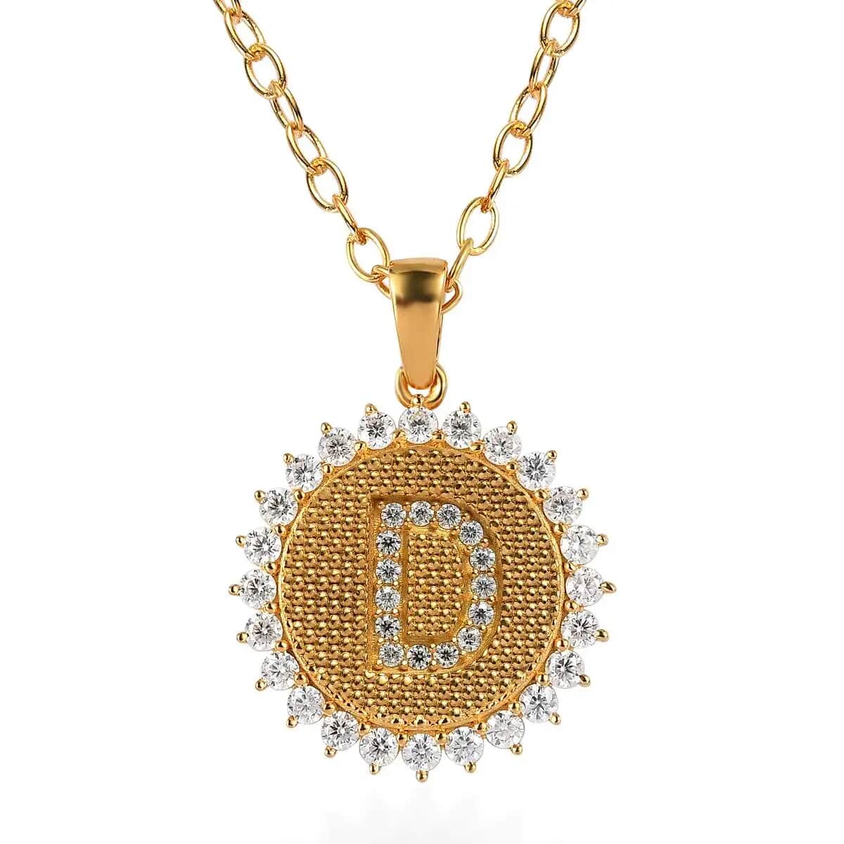 Moissanite Initial D Sun Medallion Coin Pendant with Cable Chain 20 Inches in Vermeil Yellow Gold Over Sterling Silver 1.40 ctw image number 0