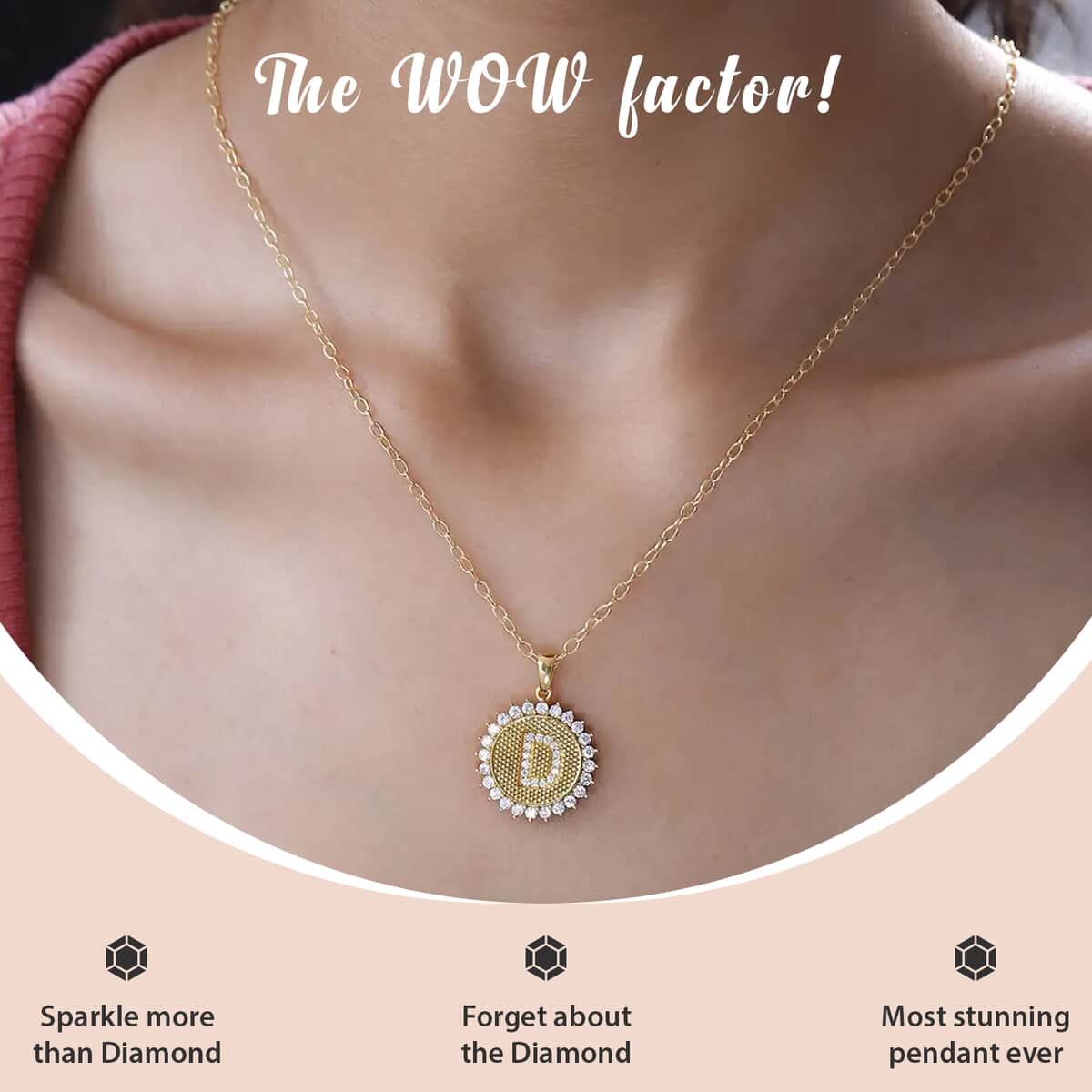 Moissanite Initial D Sun Medallion Coin Pendant with Cable Chain 20 Inches in Vermeil Yellow Gold Over Sterling Silver 1.40 ctw image number 1