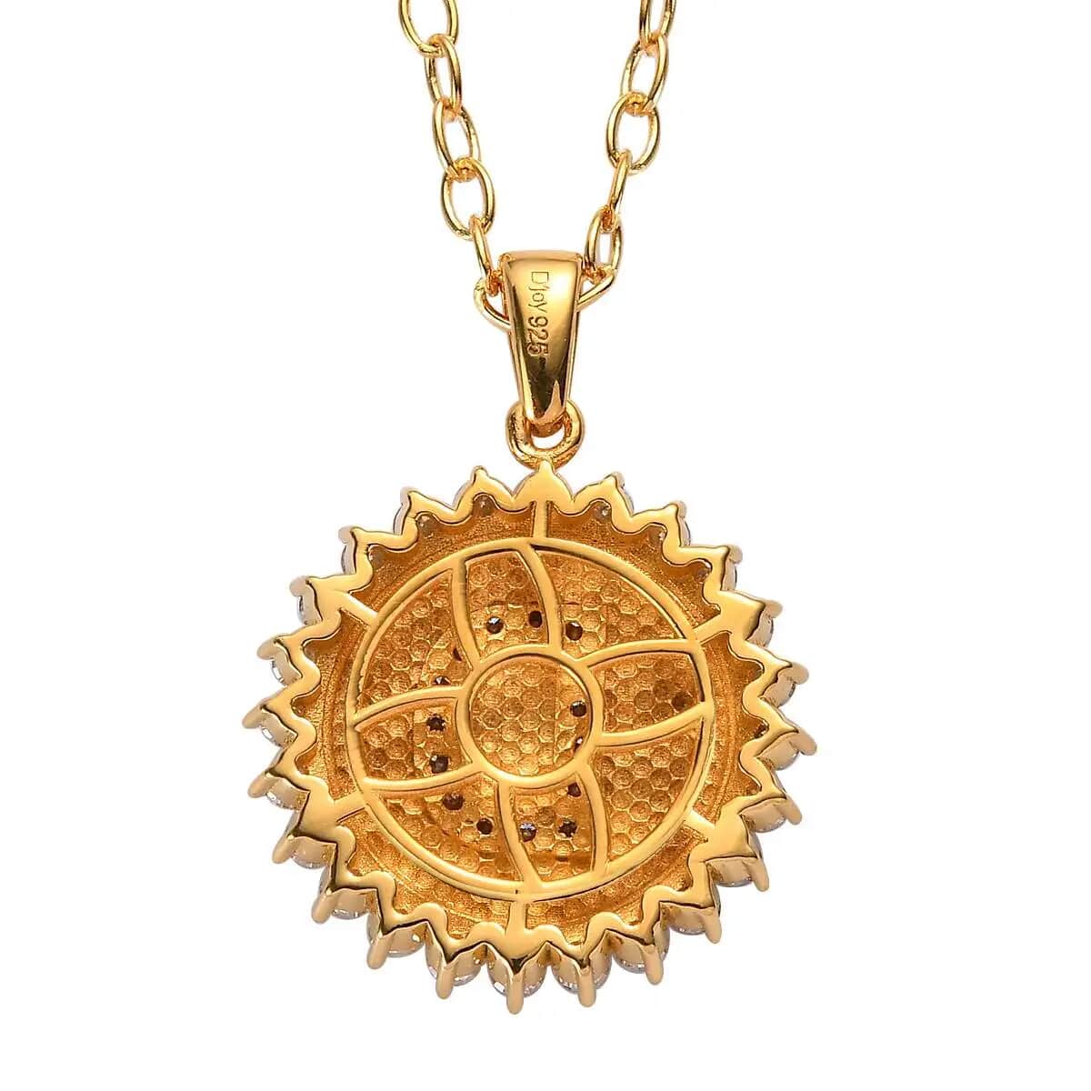 Moissanite Initial D Sun Medallion Coin Pendant with Cable Chain 20 Inches in Vermeil Yellow Gold Over Sterling Silver 1.40 ctw image number 4