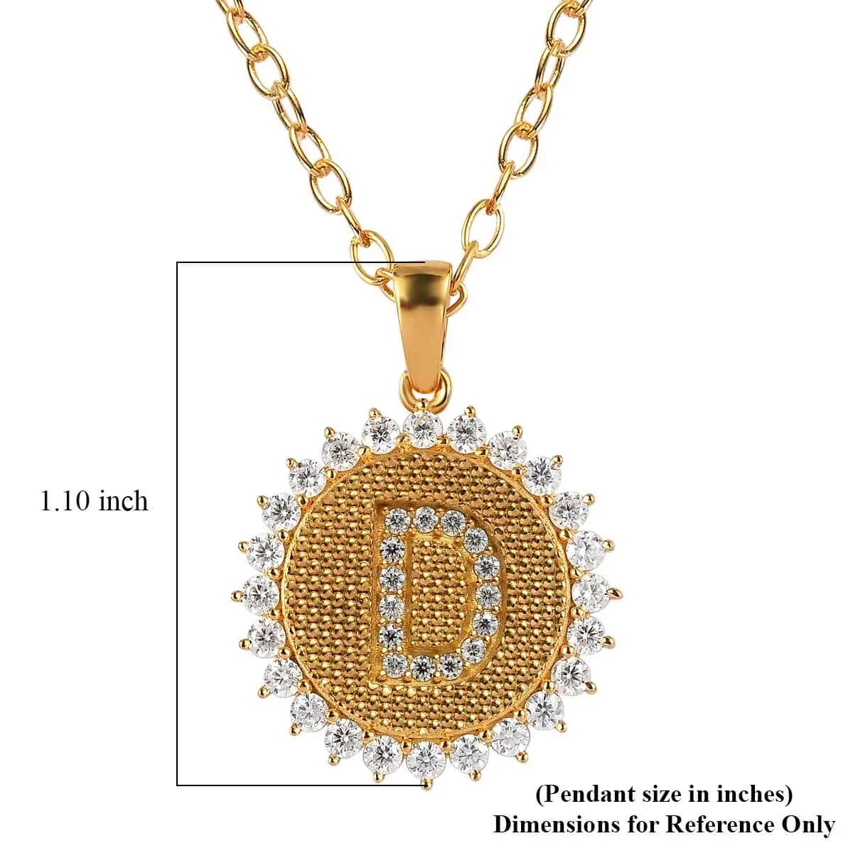 Moissanite Initial D Sun Medallion Coin Pendant with Cable Chain 20 Inches in Vermeil Yellow Gold Over Sterling Silver 1.40 ctw image number 6