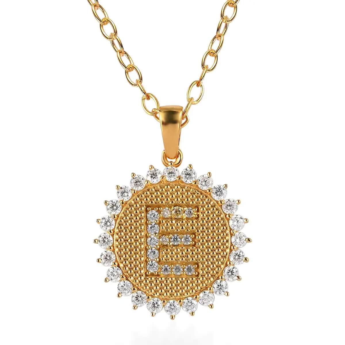 Moissanite Initial E Sun Medallion Coin Pendant with Cable Chain 20 Inches in Vermeil Yellow Gold Over Sterling Silver 1.40 ctw image number 0