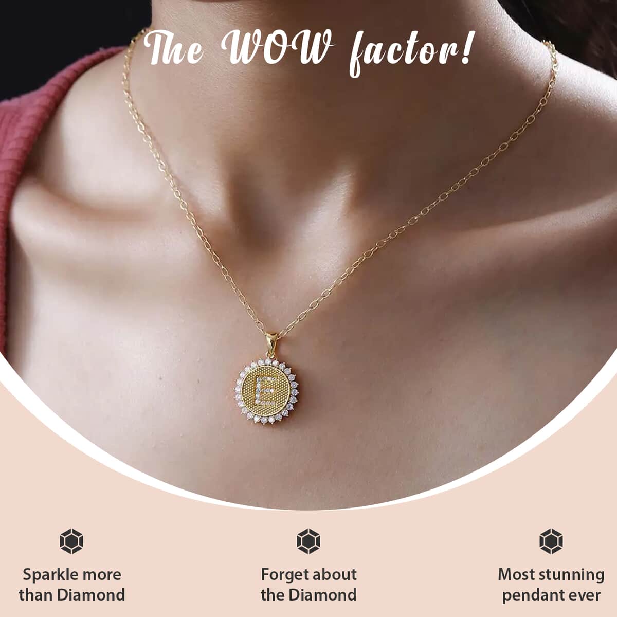 Moissanite Initial E Sun Medallion Coin Pendant with Cable Chain 20 Inches in Vermeil Yellow Gold Over Sterling Silver 1.40 ctw image number 1
