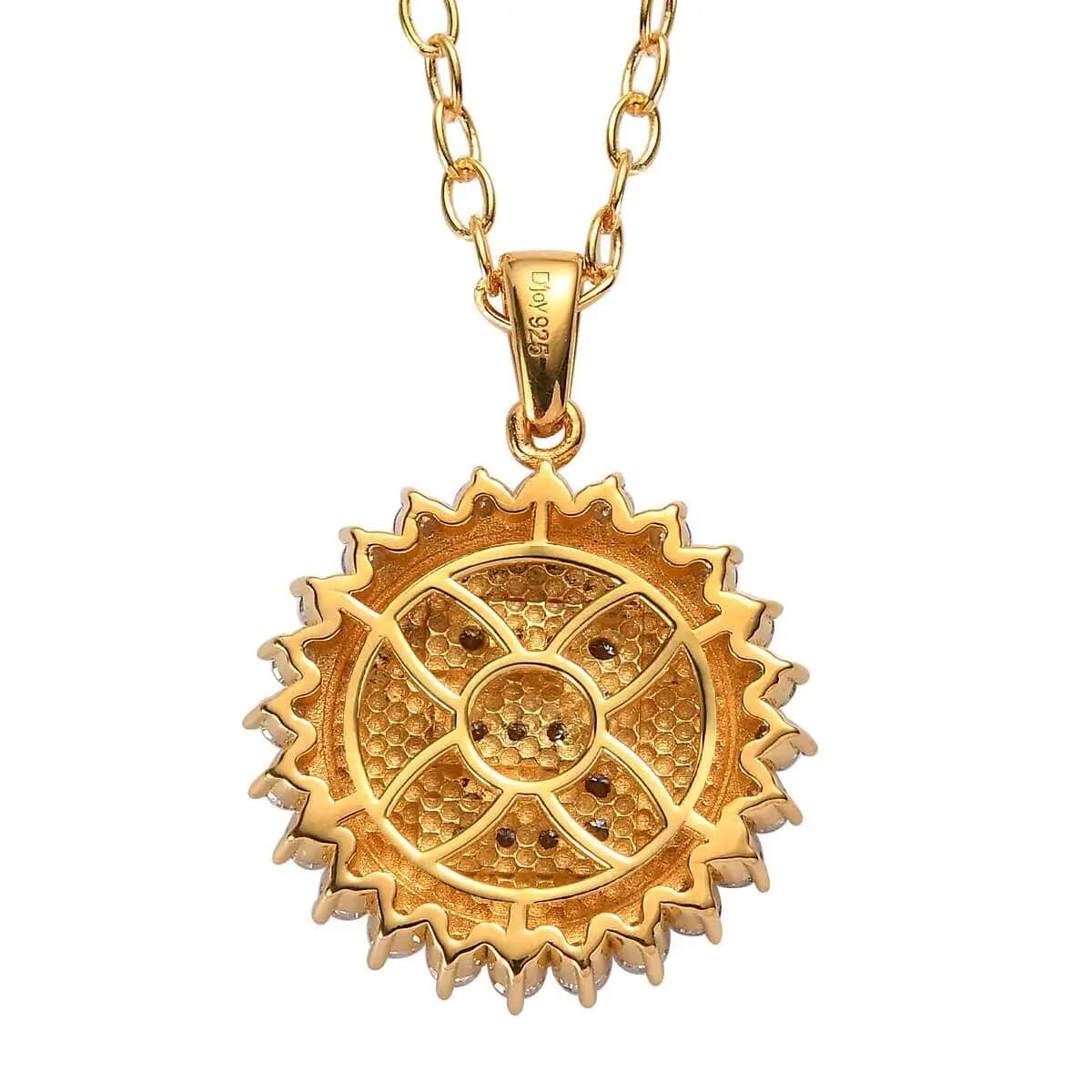 Moissanite Initial E Sun Medallion Coin Pendant with Cable Chain 20 Inches in Vermeil Yellow Gold Over Sterling Silver 1.40 ctw image number 4