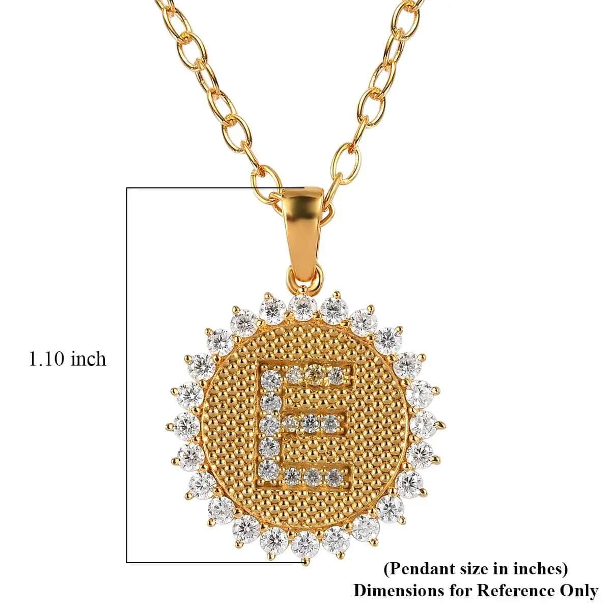 Moissanite Initial E Sun Medallion Coin Pendant with Cable Chain 20 Inches in Vermeil Yellow Gold Over Sterling Silver 1.40 ctw image number 6