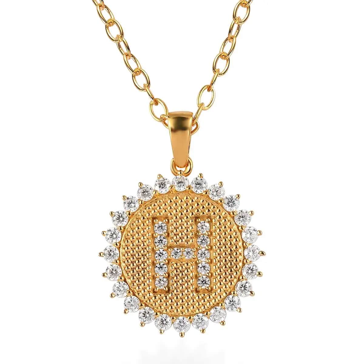 Moissanite Initial H Sun Medallion Coin Pendant with Cable Chain 20 Inches in Vermeil Yellow Gold Over Sterling Silver 1.40 ctw image number 0