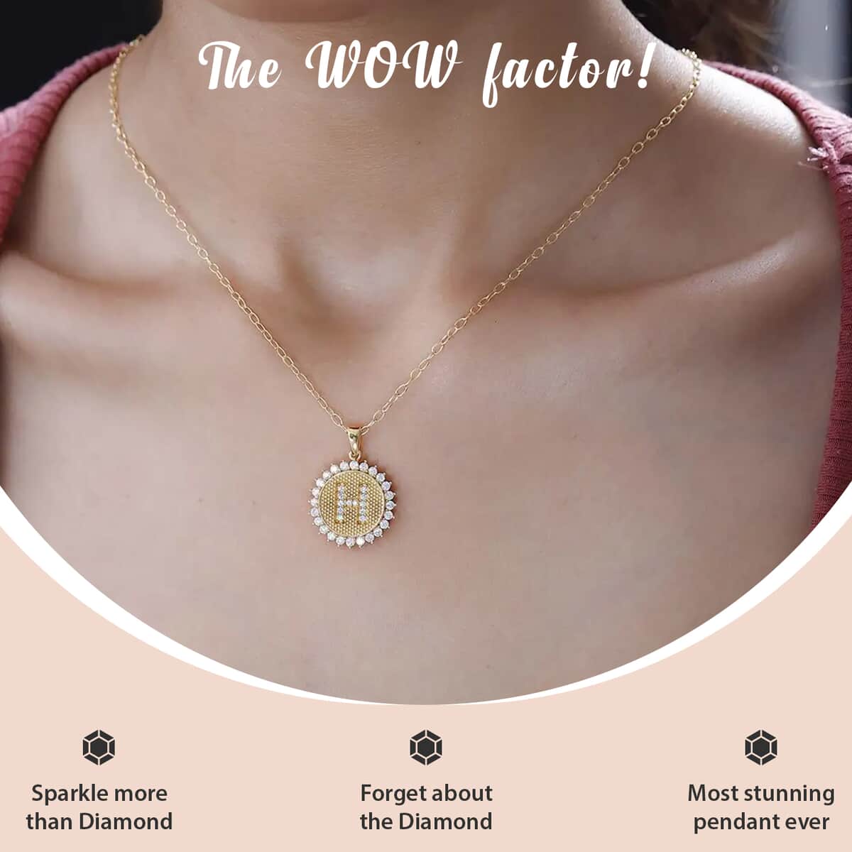 Moissanite Initial H Sun Medallion Coin Pendant with Cable Chain 20 Inches in Vermeil Yellow Gold Over Sterling Silver 1.40 ctw image number 1