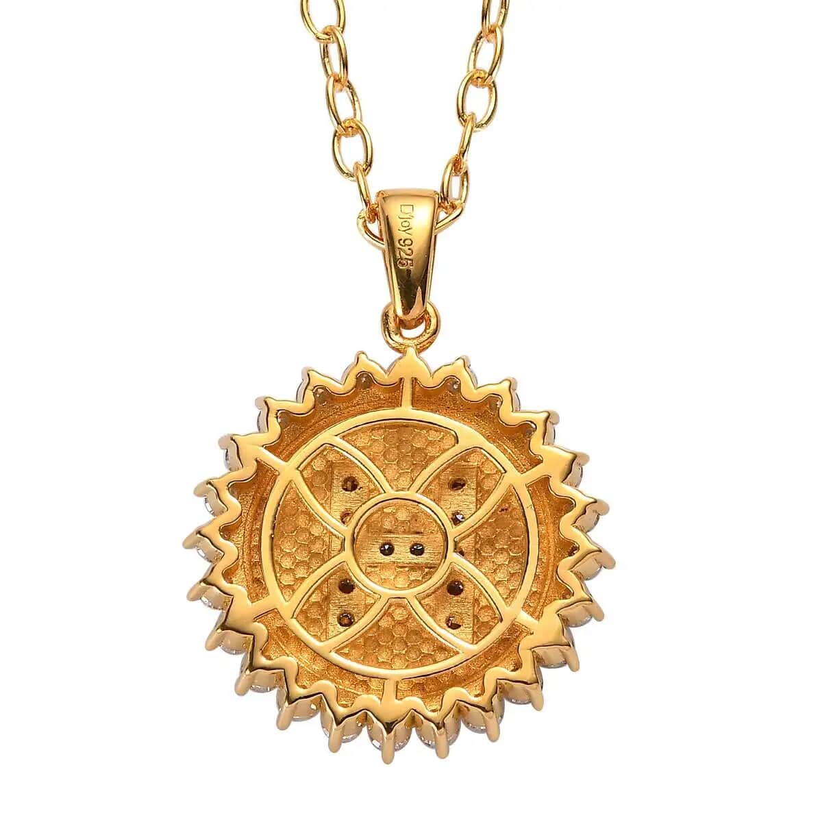 Moissanite Initial H Sun Medallion Coin Pendant with Cable Chain 20 Inches in Vermeil Yellow Gold Over Sterling Silver 1.40 ctw image number 4