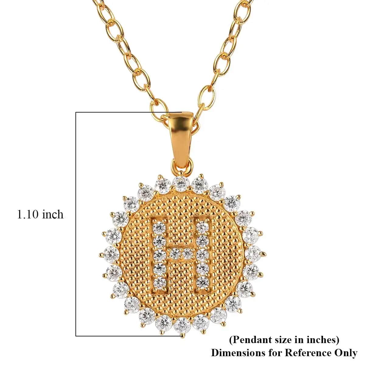 Moissanite Initial H Sun Medallion Coin Pendant with Cable Chain 20 Inches in Vermeil Yellow Gold Over Sterling Silver 1.40 ctw image number 6