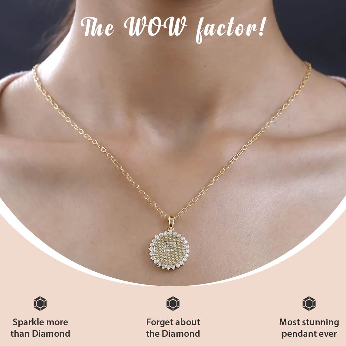 Moissanite initial F Sun Medallion Coin Pendant Necklace 20 Inches in Vermeil Yellow Gold Over Sterling Silver 1.35 ctw image number 1