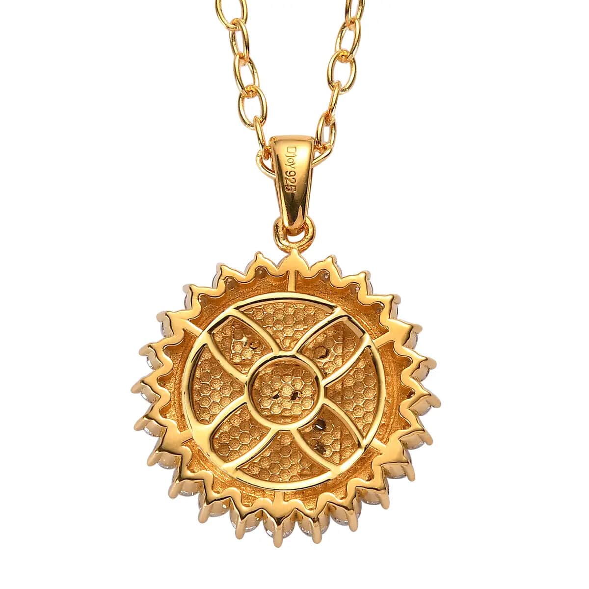 Moissanite initial F Sun Medallion Coin Pendant Necklace 20 Inches in Vermeil Yellow Gold Over Sterling Silver 1.35 ctw image number 4