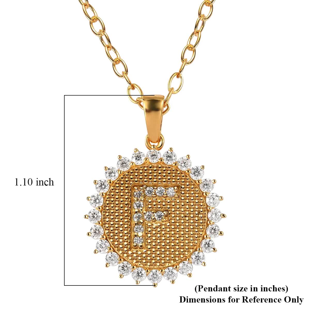 Moissanite initial F Sun Medallion Coin Pendant Necklace 20 Inches in Vermeil Yellow Gold Over Sterling Silver 1.35 ctw image number 6