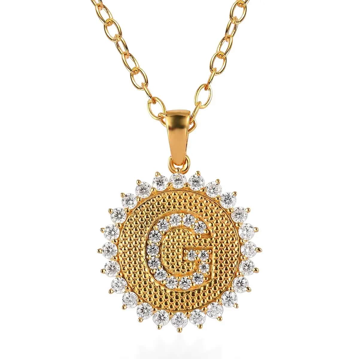 Moissanite Initial G Sun Medallion Coin Pendant with Cable Chain 20 Inches in Vermeil Yellow Gold Over Sterling Silver 1.40 ctw image number 0