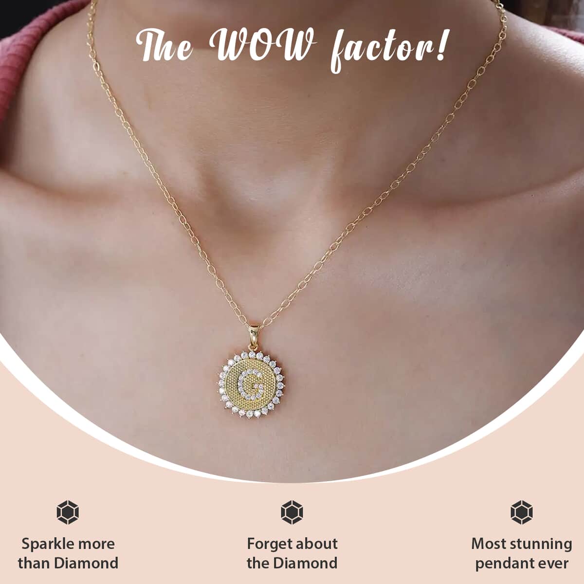 Moissanite Initial G Sun Medallion Coin Pendant with Cable Chain 20 Inches in Vermeil Yellow Gold Over Sterling Silver 1.40 ctw image number 1