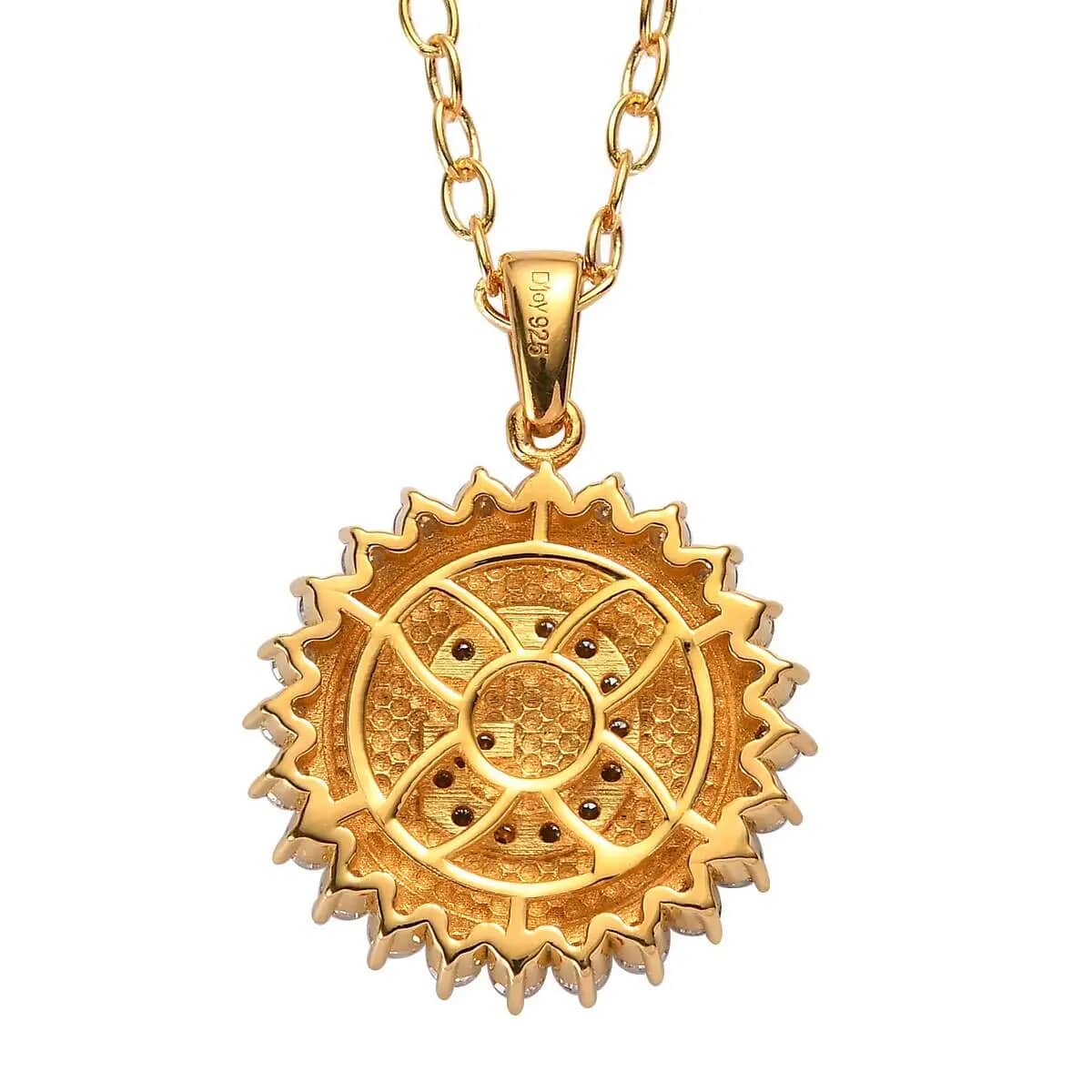 Moissanite Initial G Sun Medallion Coin Pendant with Cable Chain 20 Inches in Vermeil Yellow Gold Over Sterling Silver 1.40 ctw image number 4