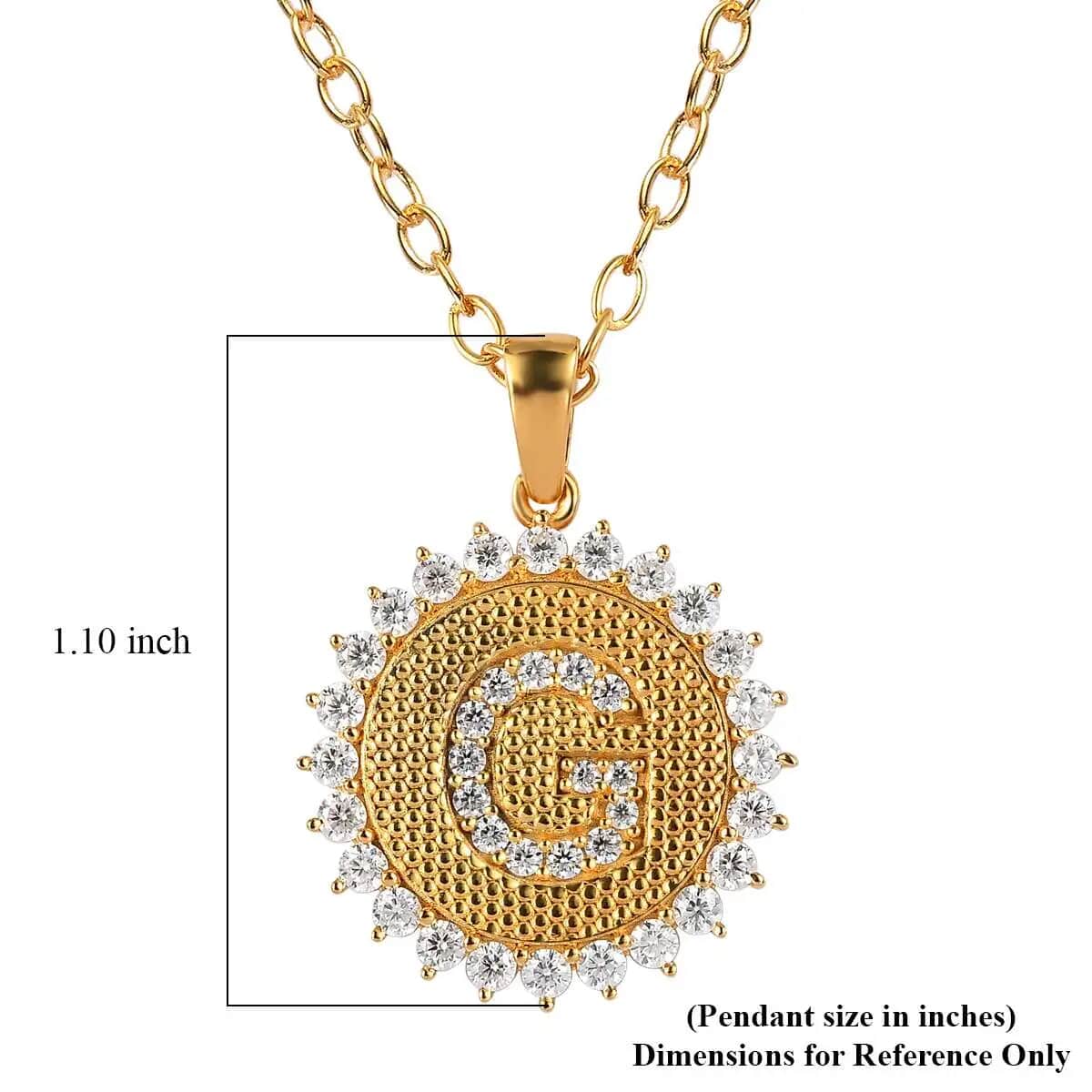 Moissanite Initial G Sun Medallion Coin Pendant with Cable Chain 20 Inches in Vermeil Yellow Gold Over Sterling Silver 1.40 ctw image number 6