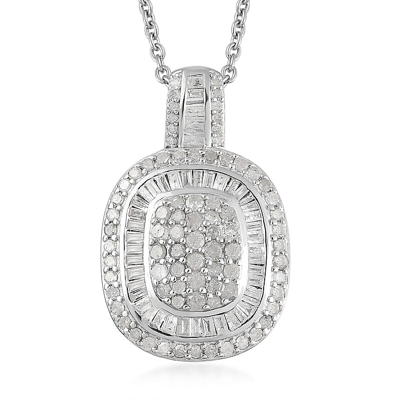 Diamond Cocktail Pendant Necklace 20 Inches in Platinum Over Sterling Silver 1.50 ctw